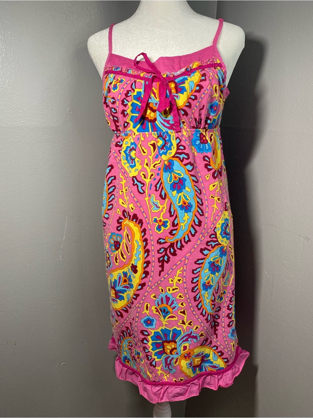 Vintage-Nick & Nora Pink Paisley Midi Nightgown Pajama.